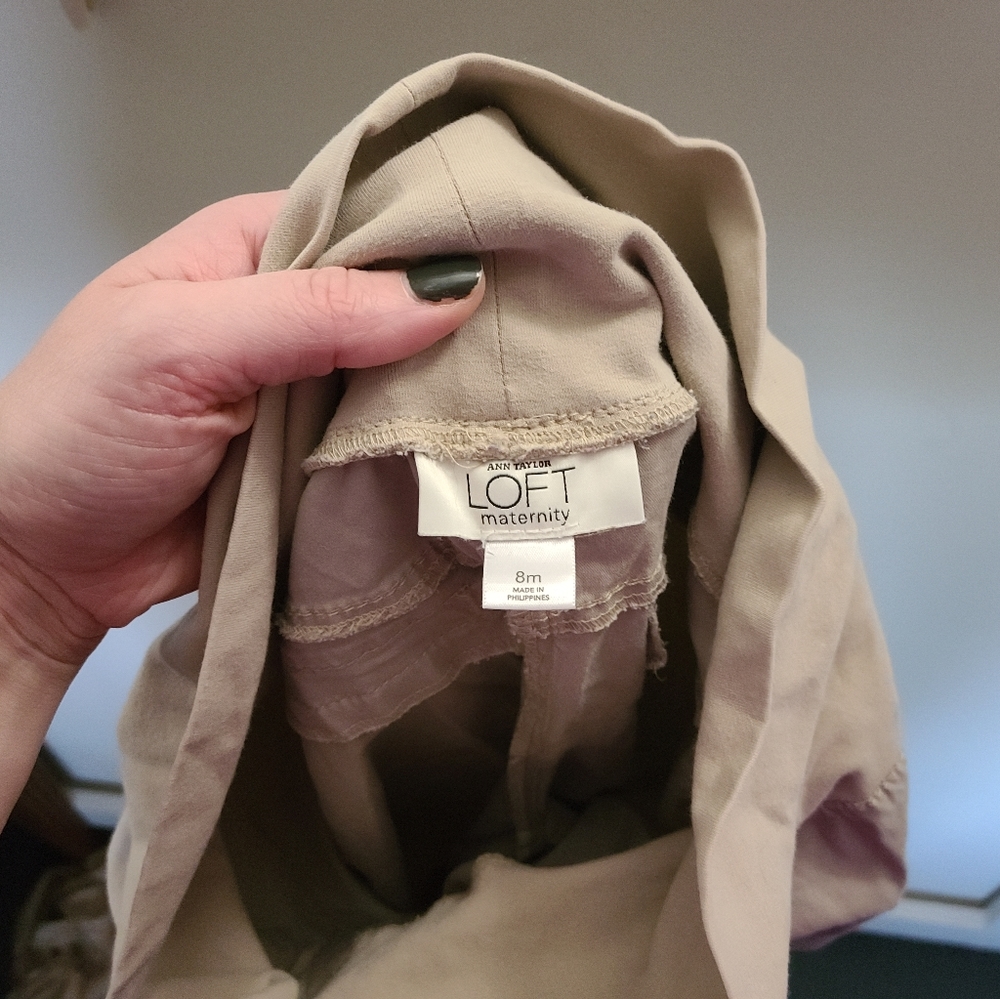 Loft Maternity, khaki crop pants, belly band, 8m